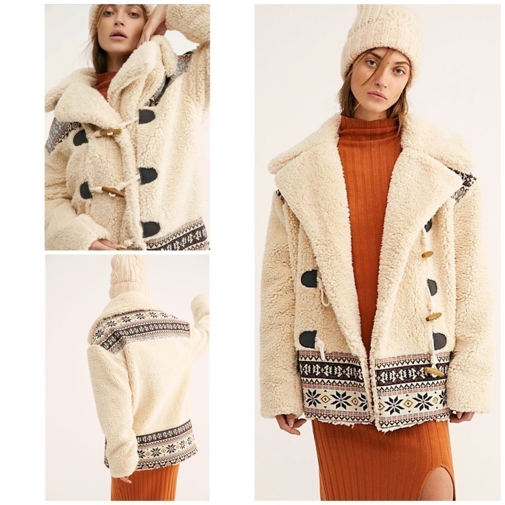 Free People Oh My Teddy Sherpa Embroidered Coat XS​​​​​​​